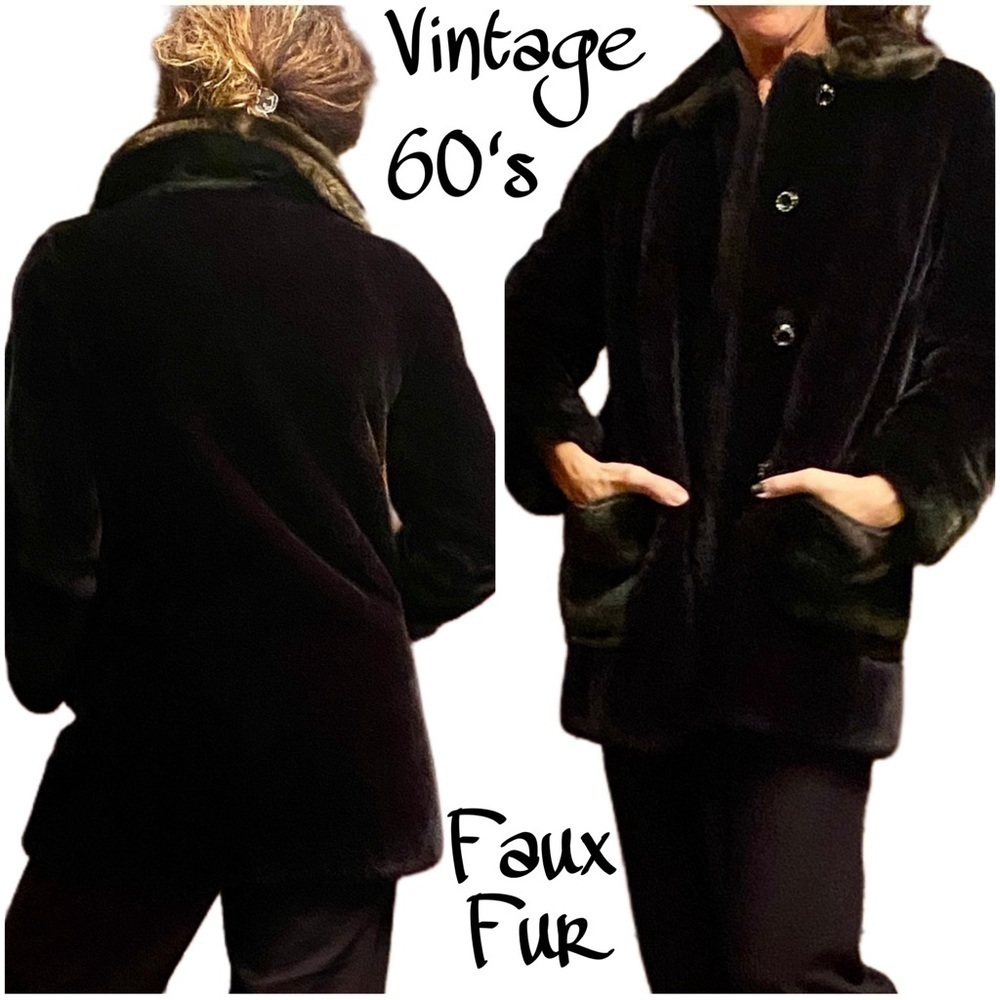 Vintage 60’s Borgana by Russel Taylor Faux Fur Jacket Coat Black Brown